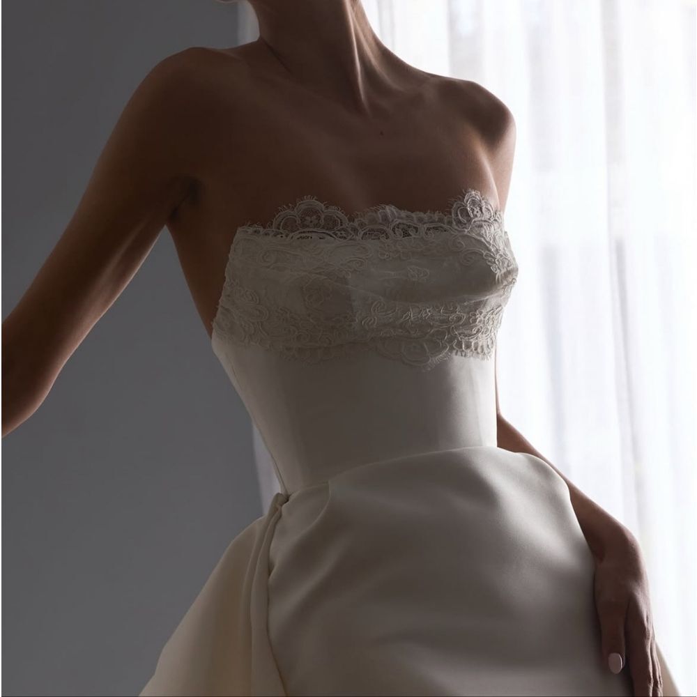 Custom Chantilly Column Wedding Gown